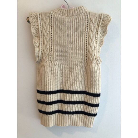 Authentic DSquared2 Ruffle Trim Sleeveless Sweater, Cream w/Navy Stripes, Sz S - Picture 2 of 9